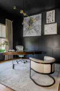 Dark ambiance for a focused work from home environment by ML Interiors Group in Frisco, TX